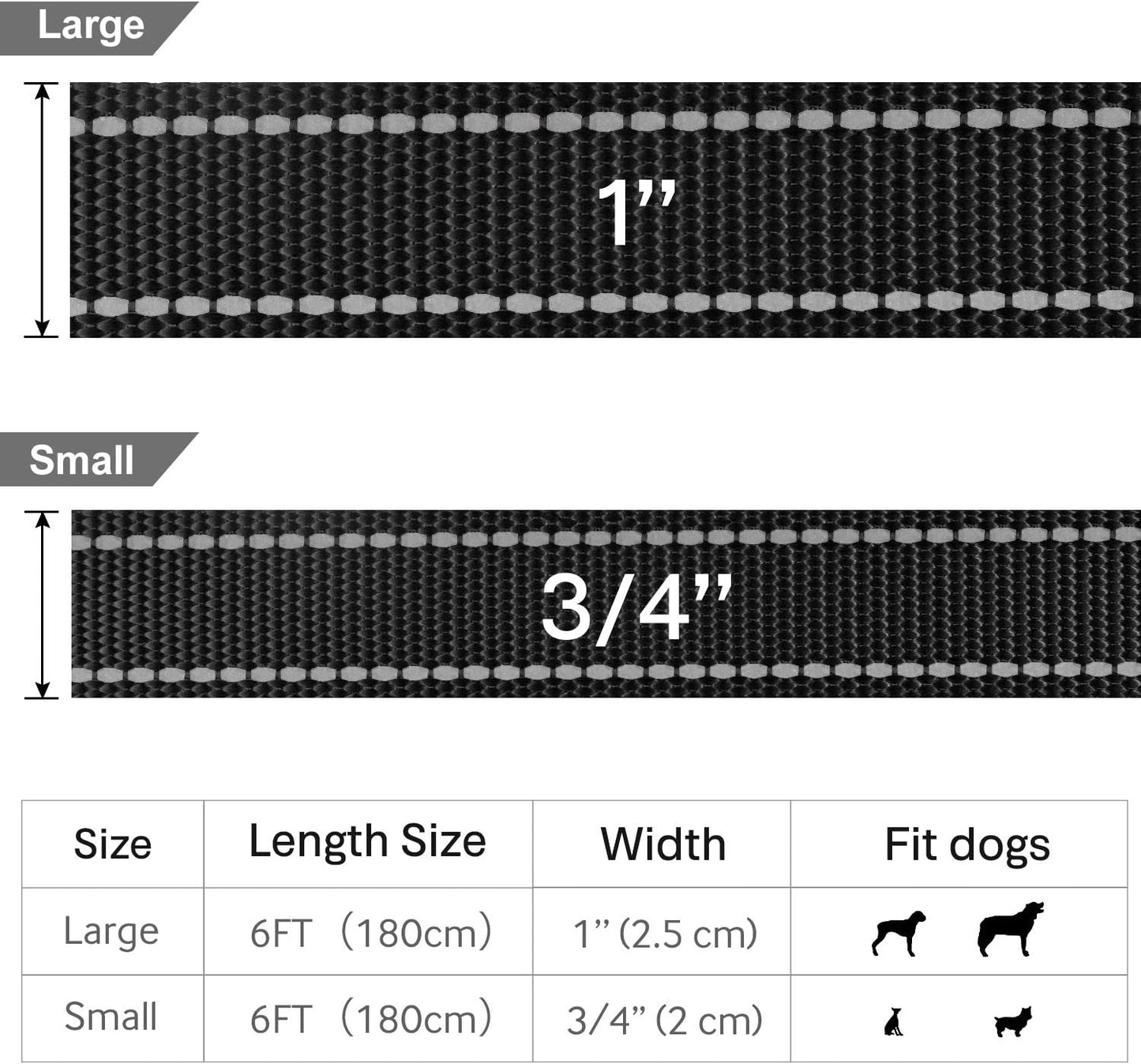 6FT Reflective Dog Leash with Soft Padded Handle for Training,Walking Lead for Large & Medium Dog,1 Inch Wide,Black