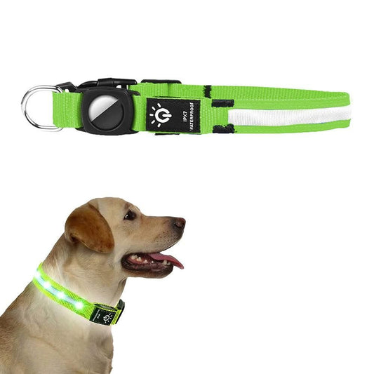 Luminous LED Pet Dog Collar Light-up USB Rechargeable Dog Collar Green - S