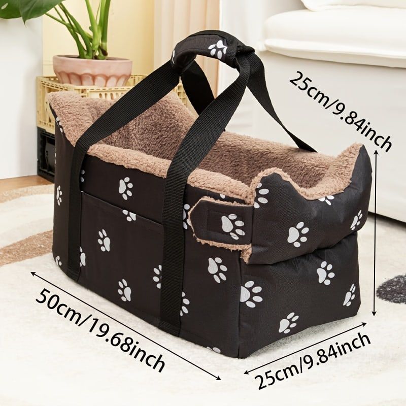 Portable Pet Carrier Car Seat for Small Dogs and Cats, Versatile Travel Pet Bed with Elevated View to Reduce Car Sickness, Water-Resistant Oxford Fabric, Secure Strap for Safe Rides, (Black)