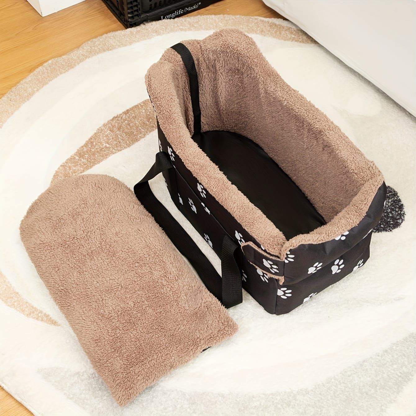 Portable Pet Carrier Car Seat for Small Dogs and Cats, Versatile Travel Pet Bed with Elevated View to Reduce Car Sickness, Water-Resistant Oxford Fabric, Secure Strap for Safe Rides, (Black)