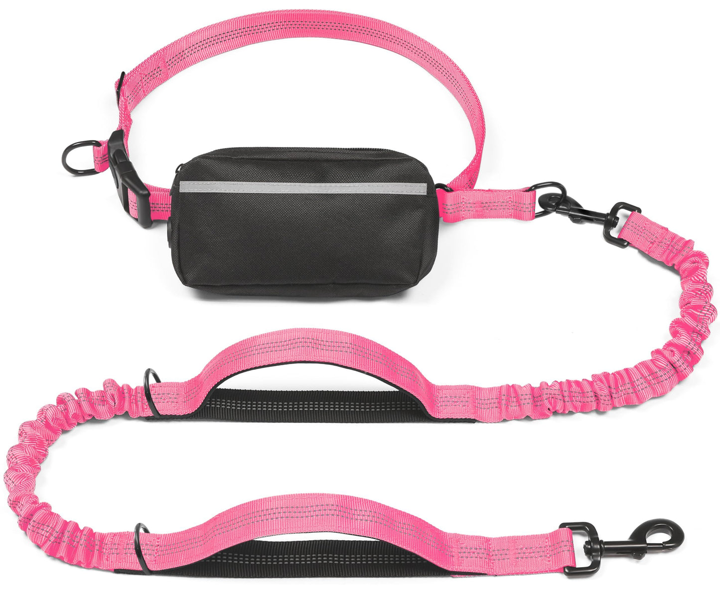 Hands-Free Dog Leash with Waist Belt and Storage Pouch, Shock-Absorbing Bungee Leash for Running, Walking, and Outdoor Adventures, Reflective Safety Design for Night Walks (Cyan)