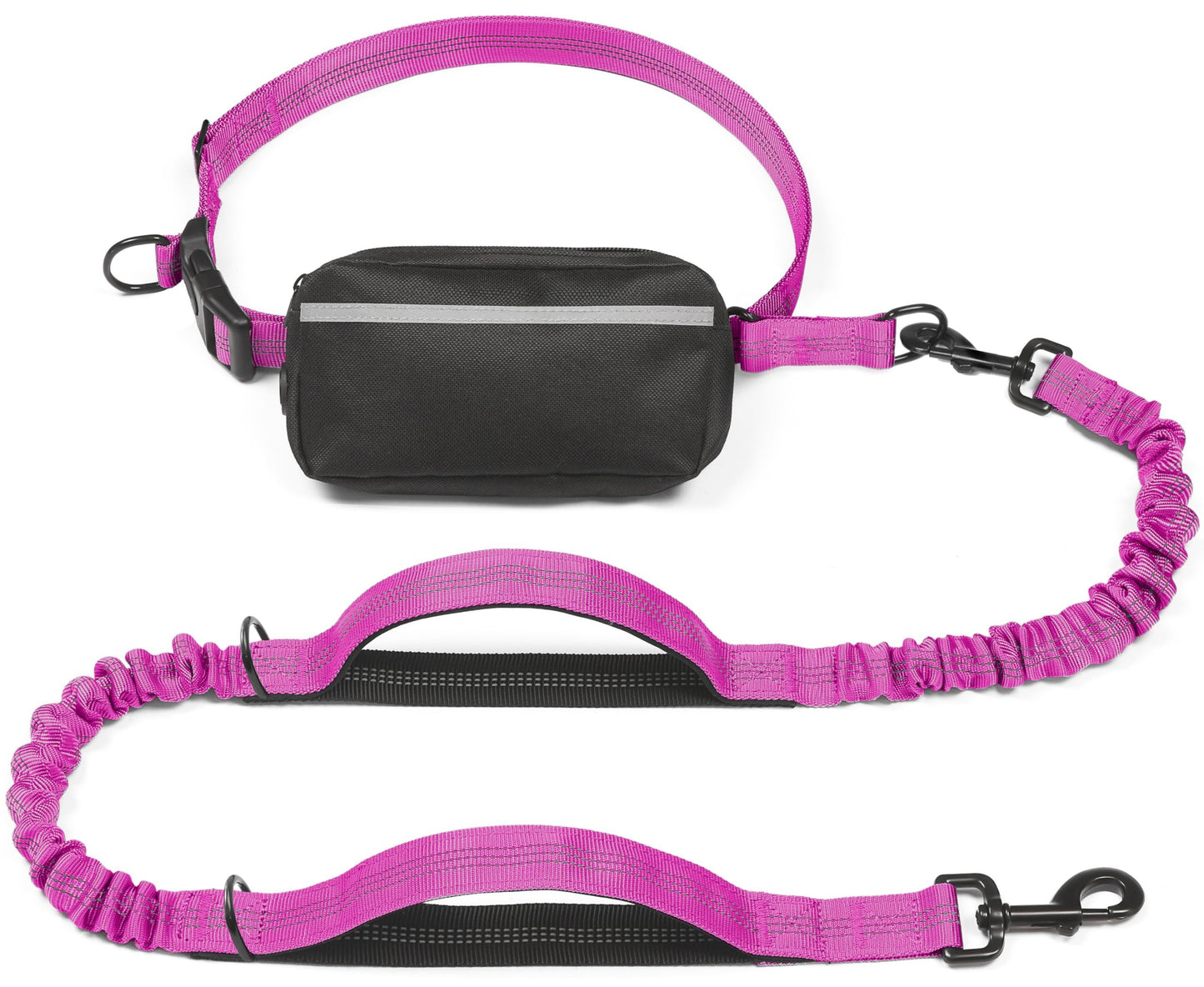 Hands-Free Dog Leash with Waist Belt and Storage Pouch, Shock-Absorbing Bungee Leash for Running, Walking, and Outdoor Adventures, Reflective Safety Design for Night Walks (Purple)