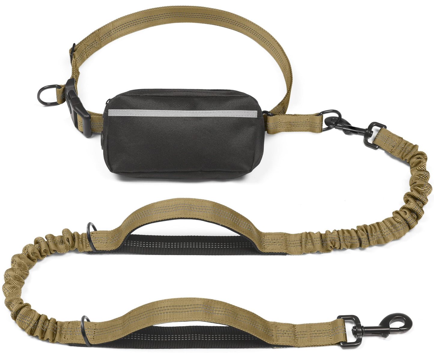 Hands-Free Dog Leash with Waist Belt and Storage Pouch, Shock-Absorbing Bungee Leash for Running, Walking, and Outdoor Adventures, Reflective Safety Design for Night Walks (Rose)