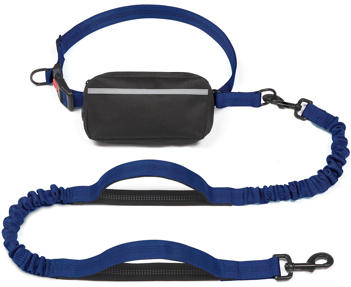 Hands-Free Dog Leash with Waist Belt and Storage Pouch, Shock-Absorbing Bungee Leash for Running, Walking, and Outdoor Adventures, Reflective Safety Design for Night Walks (Rose)