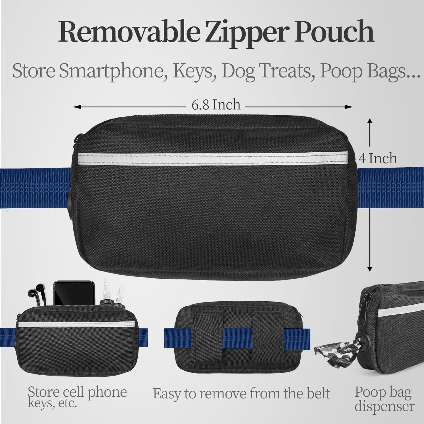 Hands-Free Dog Leash with Waist Belt and Storage Pouch, Shock-Absorbing Bungee Leash for Running, Walking, and Outdoor Adventures, Reflective Safety Design for Night Walks (Rose)