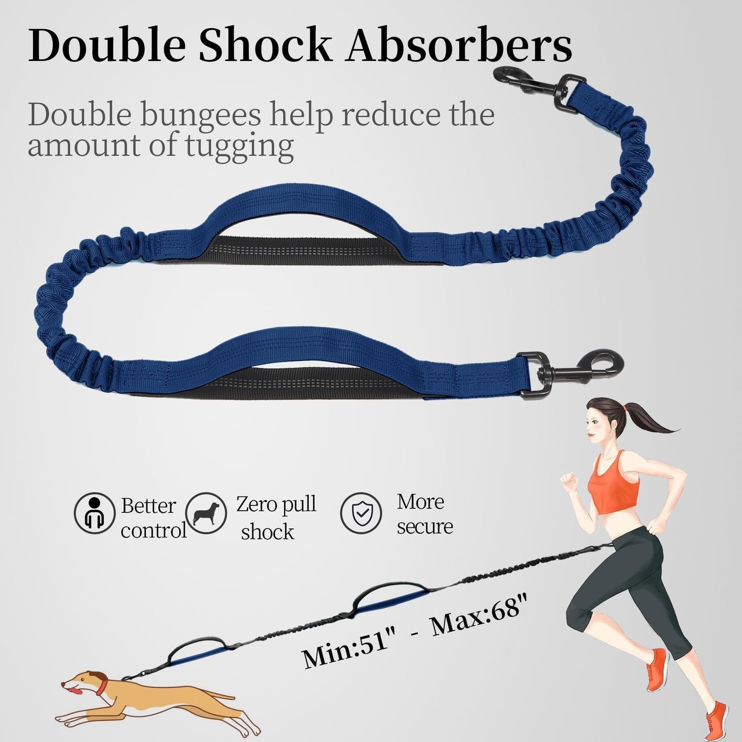 Hands-Free Dog Leash with Waist Belt and Storage Pouch, Shock-Absorbing Bungee Leash for Running, Walking, and Outdoor Adventures, Reflective Safety Design for Night Walks (Rose)