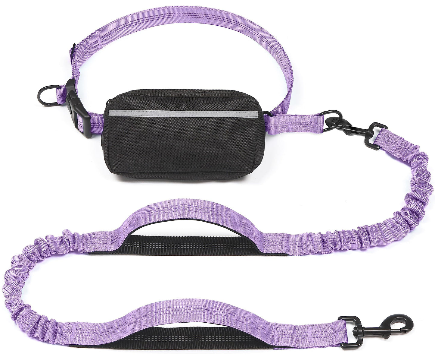 Hands-Free Dog Leash with Waist Belt and Storage Pouch, Shock-Absorbing Bungee Leash for Running, Walking, and Outdoor Adventures, Reflective Safety Design for Night Walks (Rose)