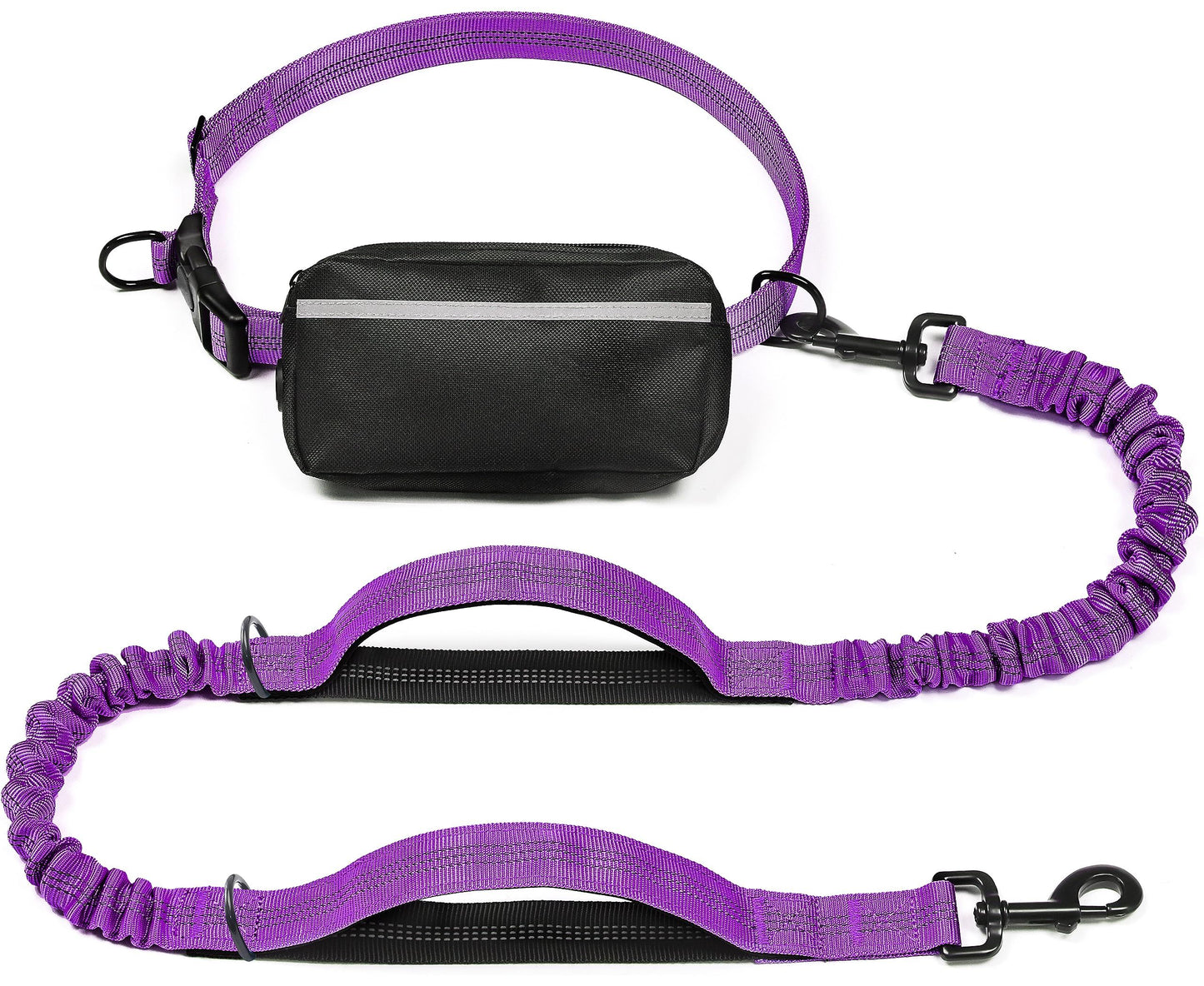 Hands-Free Dog Leash with Waist Belt and Storage Pouch, Shock-Absorbing Bungee Leash for Running, Walking, and Outdoor Adventures, Reflective Safety Design for Night Walks (Rose)