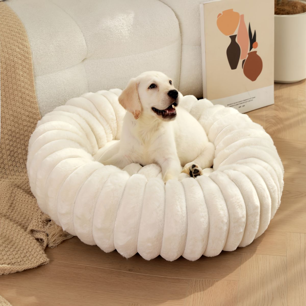 Pet Bed Dog Bed Cat Bed Small Dog Bed Medium Dog Bed Plush Pet Bed All-Season - White - Size 40-20-15