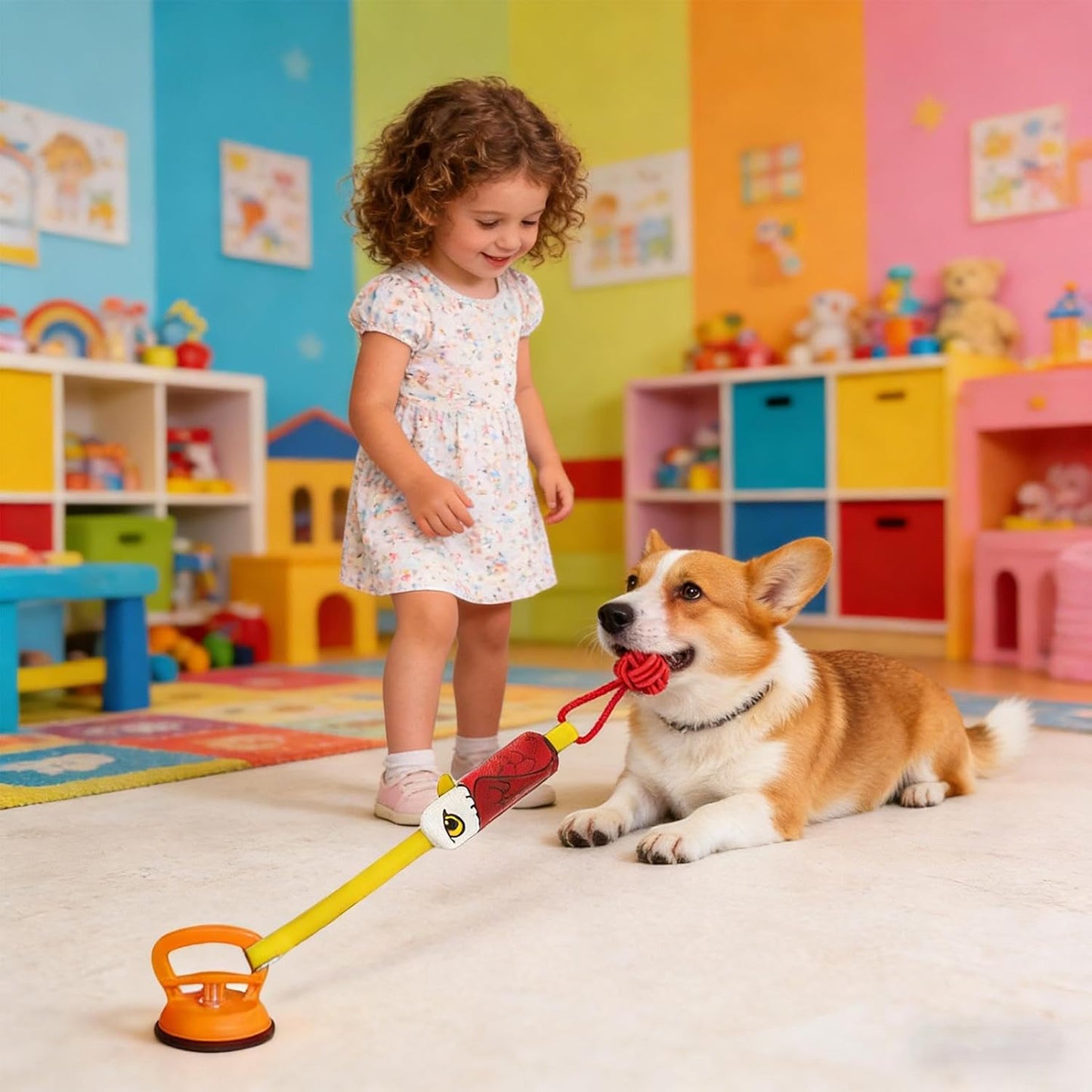 Eagle-shaped Tug-of-War Dog Toy with Suction Cup & Chew Rope Knot - Interactive Squeaky Molar Toy for Puppies & Small Dogs