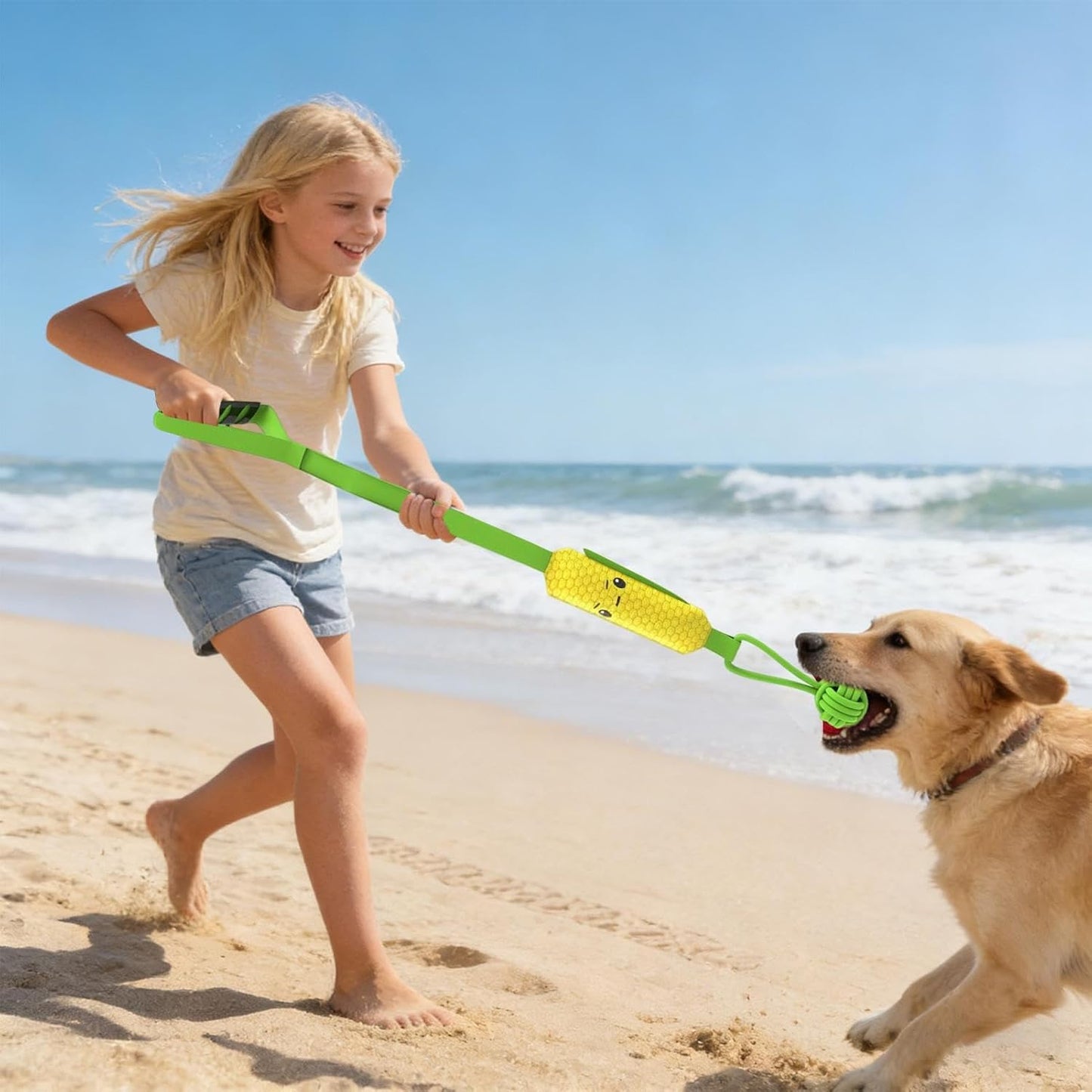 Corn-shaped Tug-of-War Dog Toy with Suction Cup & Chew Rope Knot - Interactive Squeaky Molar Toy for Puppies & Small Dogs