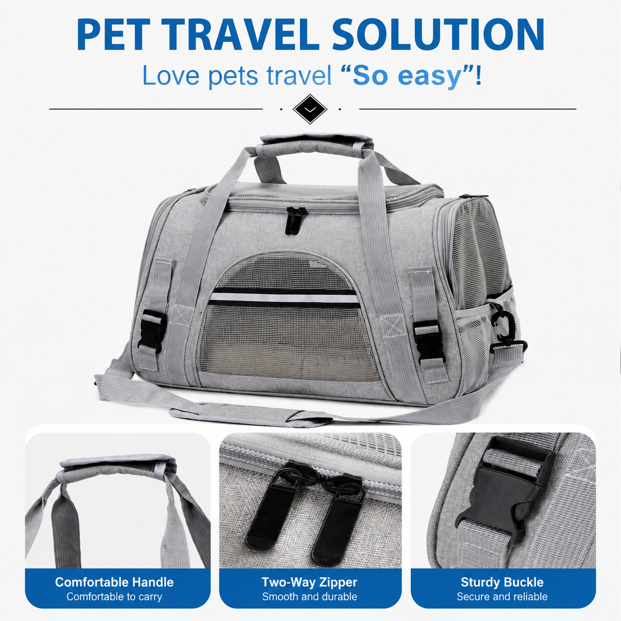 Blue Pet Carrier Bag - Breathable Meshfor Small Dogs and Cats  Travel Carrier Airline Travel Ready Adjustable Shoulder Strap Durable Ventilated Design (44x25x28cm)