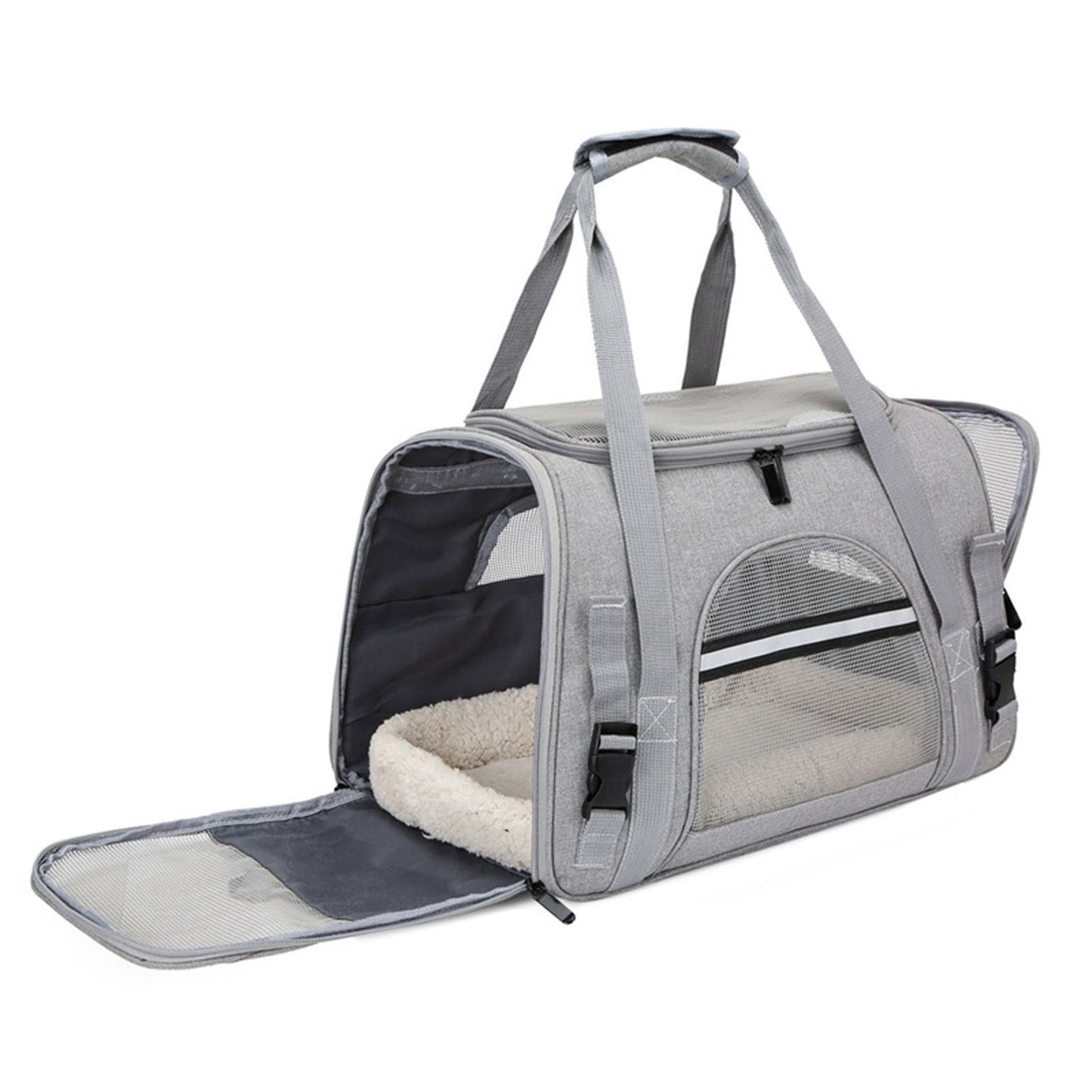 Grey Pet Carrier Bag - Breathable Meshfor Small Dogs and Cats  Travel Carrier Airline Travel Ready Adjustable Shoulder Strap Durable Ventilated Design (44x25x28cm)