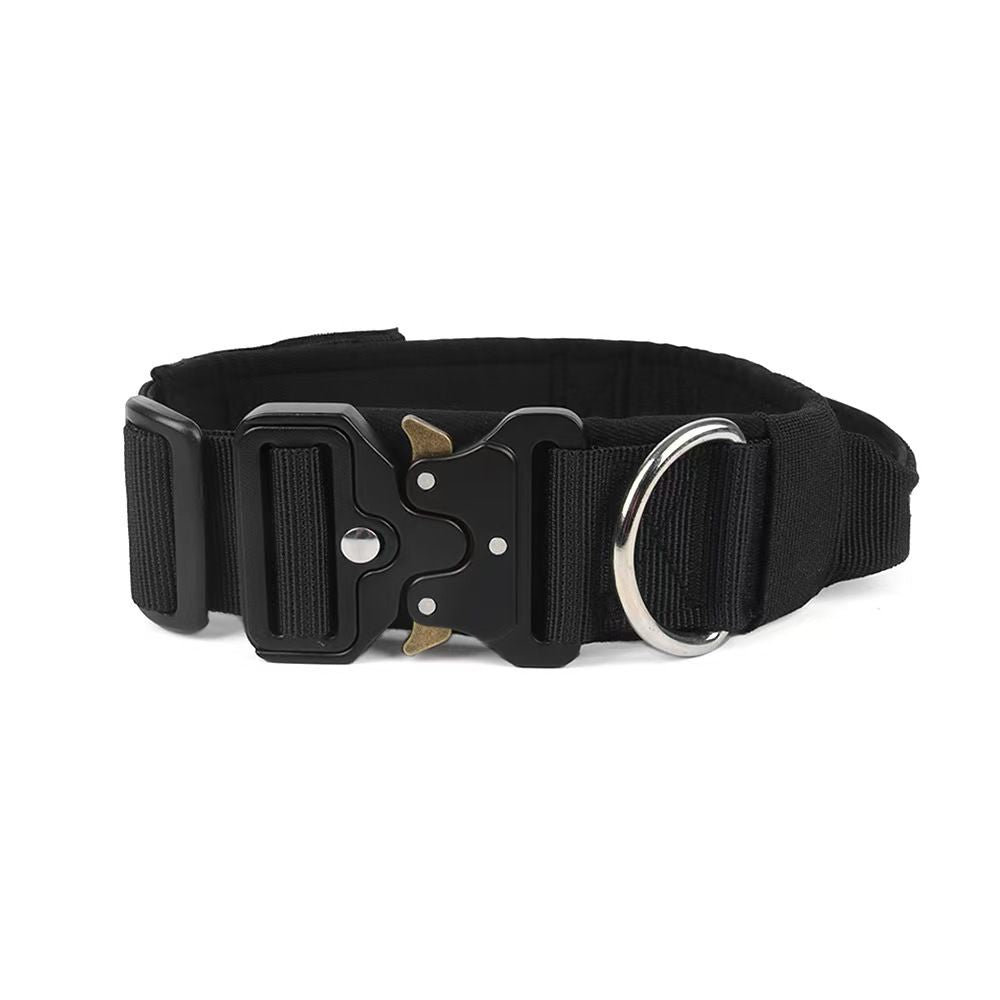 Black Tactical Dog Collar and Bungee Lead Set (XL size) - Padded Quick Release Collar with Control Handle and Shock Absorbing Leash for Medium and Large Dogs