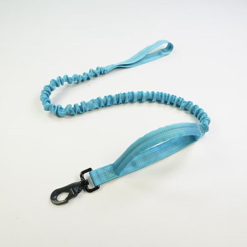 Blue Tactical Dog Collar and Bungee Lead Set (L size) - Padded Quick Release Collar with Control Handle and Shock Absorbing Leash for Medium and Large Dogs